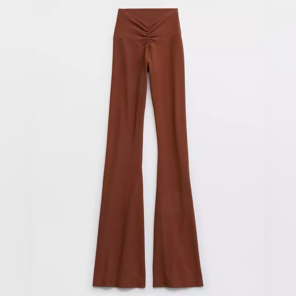 Aerie Offline Brown Ribbed High Rise Flared Pants Women’s Size XS